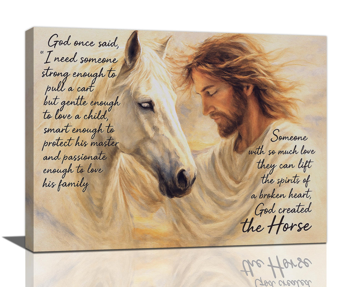 Horse Wall Art Christian Jesus Canvas Wall Decor Scripture Pictures Christ Paintings Prints Religious Bible verse Artwork Framed Decorations For Church Prayer Room Bathroom Bedroom Living Room Gifts 16" x 12" (Jesus And Horse / 16"L x 12"W)