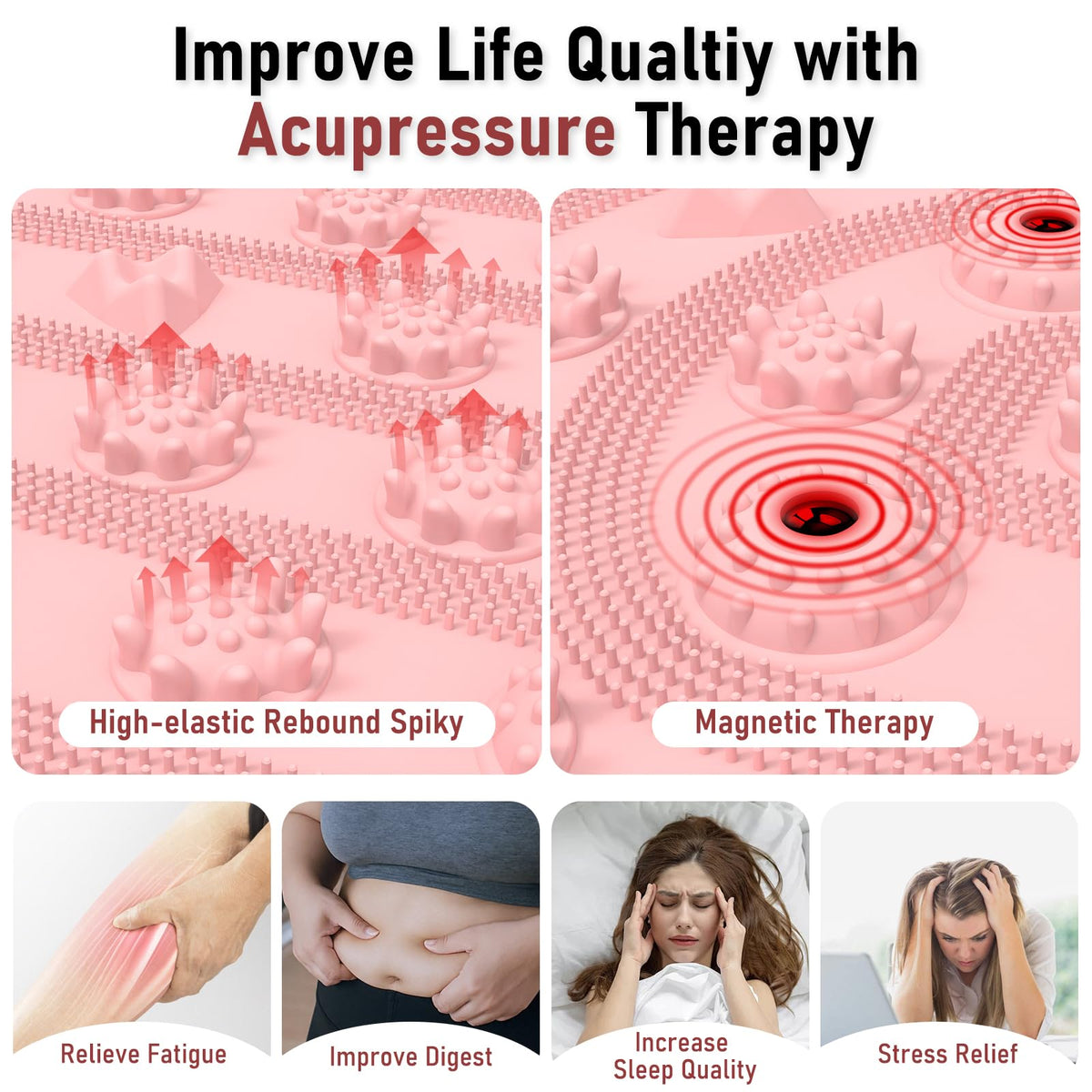 Foot Massage Mat Acupressure Board Large 30*17.7 In (30x17.7" Pink)
