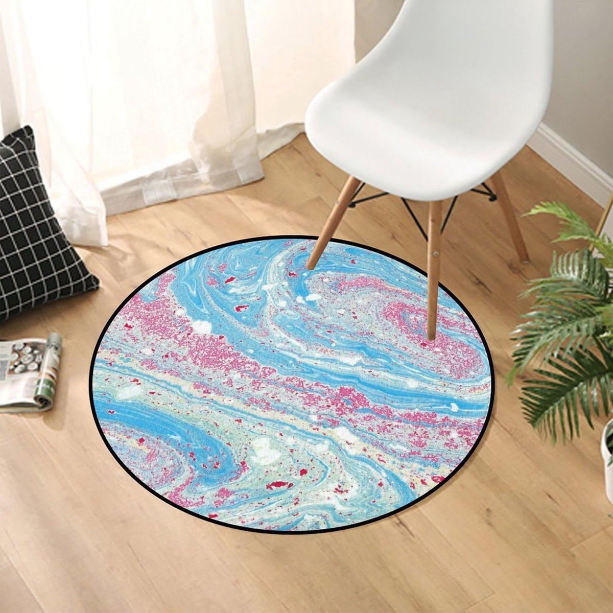 Round Area Rugs 4 FT Washable Non Slip Circle Rug (Blue Colorful Swirl Texture / 4' (Round))