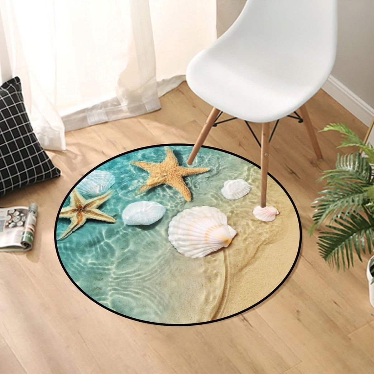 Round Area Rugs 2 FT Washable Non Slip Circle Rug (Beach Shells / 2' (Round))