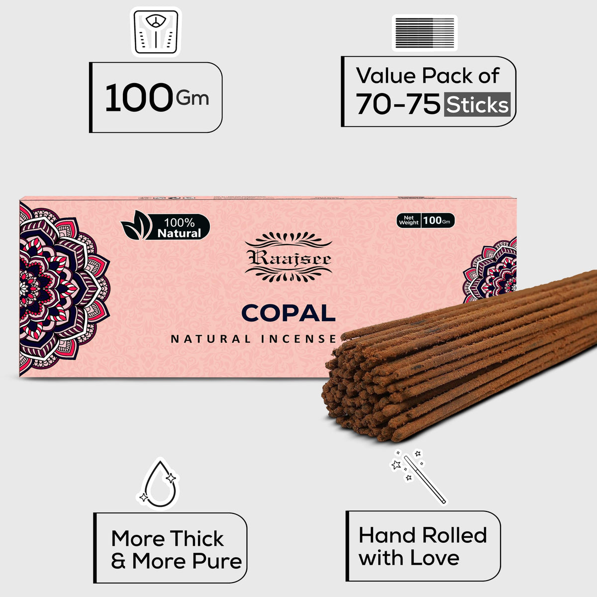 100% Natural Copal Incense Sticks 100 gm Pack (Copal)