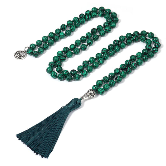 108 Mala Beads Necklace Semi (Green Peafowl)