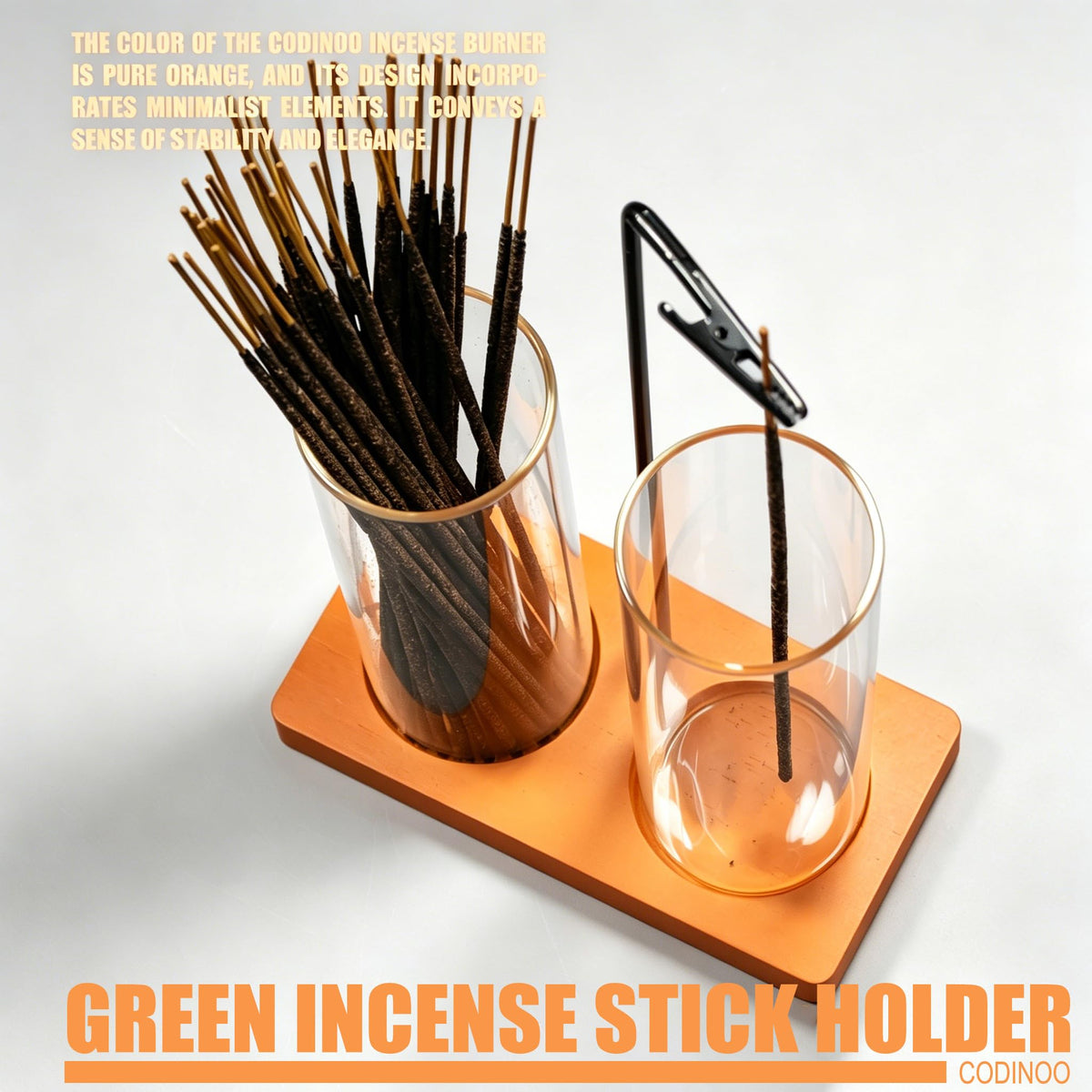 2 in 1 Incense Holder for Sticks Incense Burner Holder with Storage (Orange / 2 tall glass)