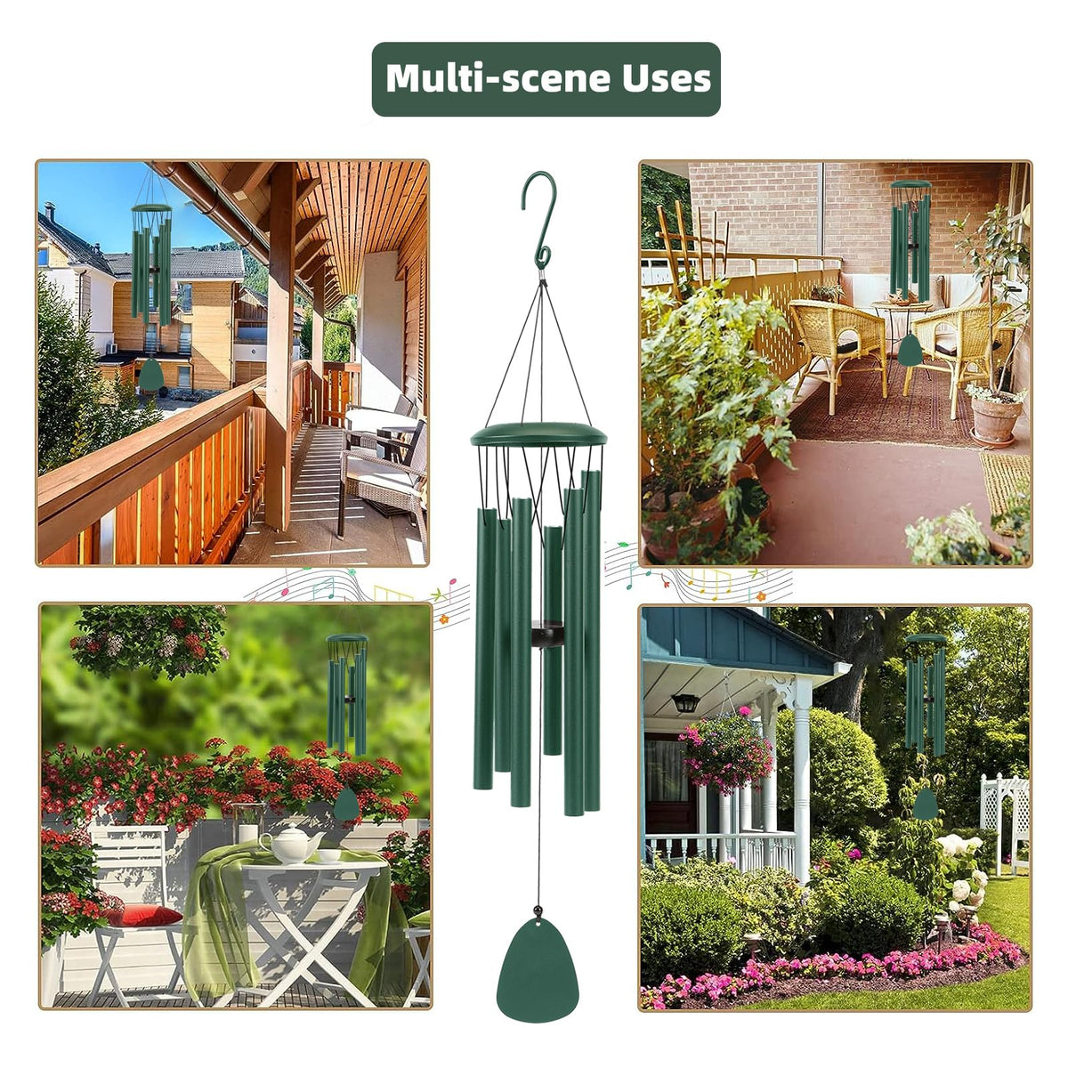 Aluminium Wind Chimes 26 Inches to Create a Zen Atmosphere Suitable for Outdoor (Green / Classic 26")