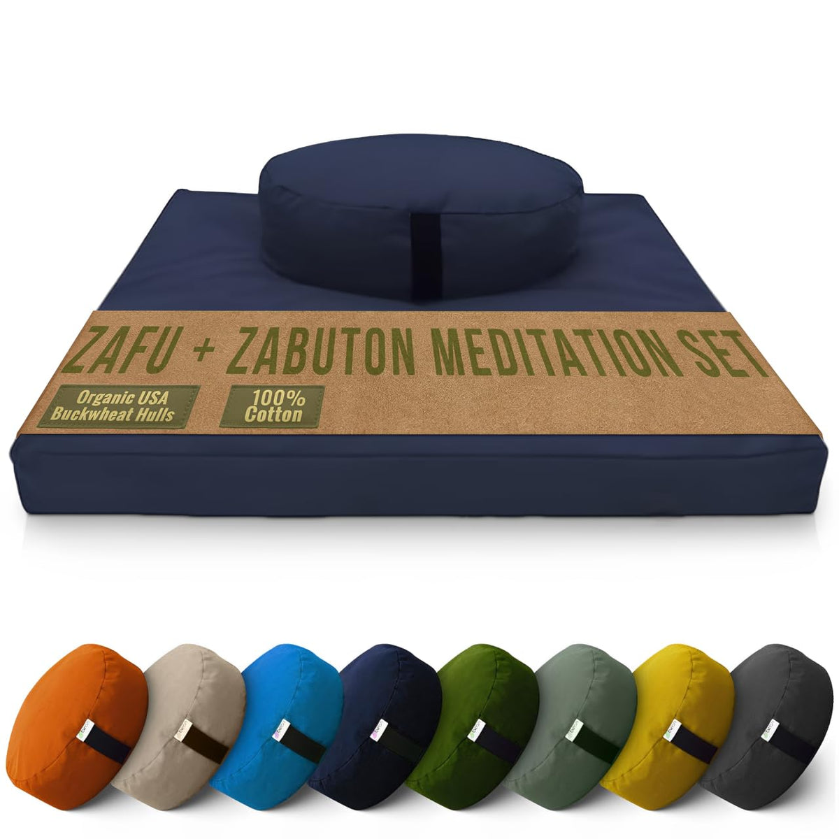 Oval XL Zafu & Zabuton Yoga Meditation Cushion Set (Oval Combo / Navy - 10oz Cotton Canvas)
