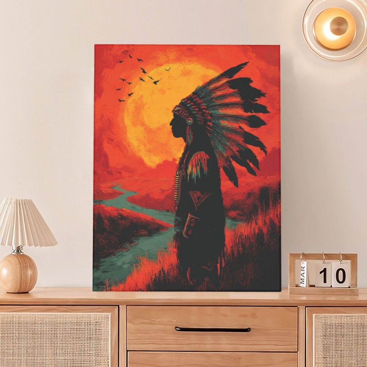 Native American Wall Art Indian Tribe Wall Decor Feather Canvas Pictures Vintage Landscape Paintings Prints Traditional Artwork Framed Decorations For Bathroom Bedroom Living Room Office Gifts 12" x 16" (Native American / 16"L x 12"W)