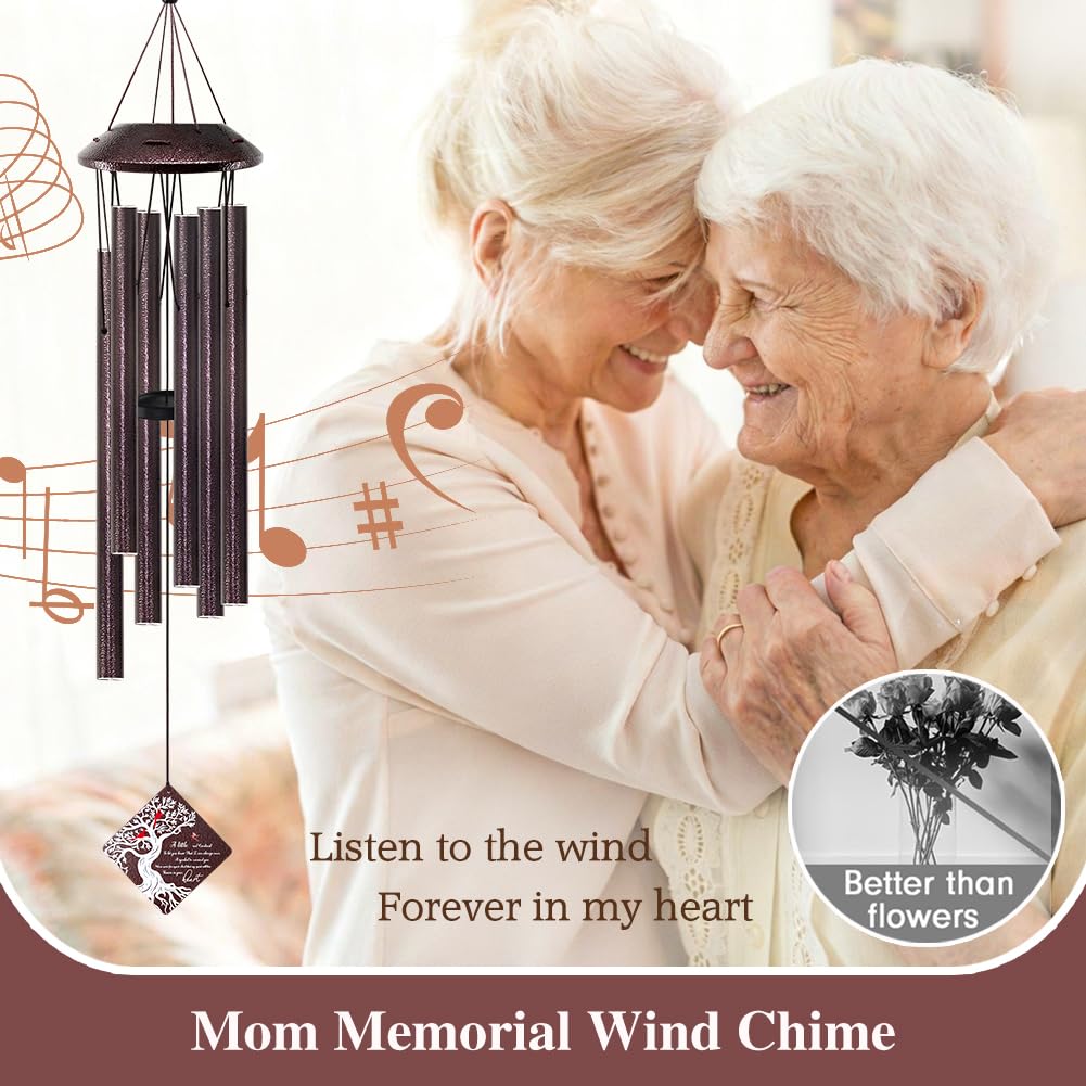 Cardinal Memorial Wind Chimes 32in All Metal Sympathy Gift Outdoor Garden (Cardinal Bird in My Heart)