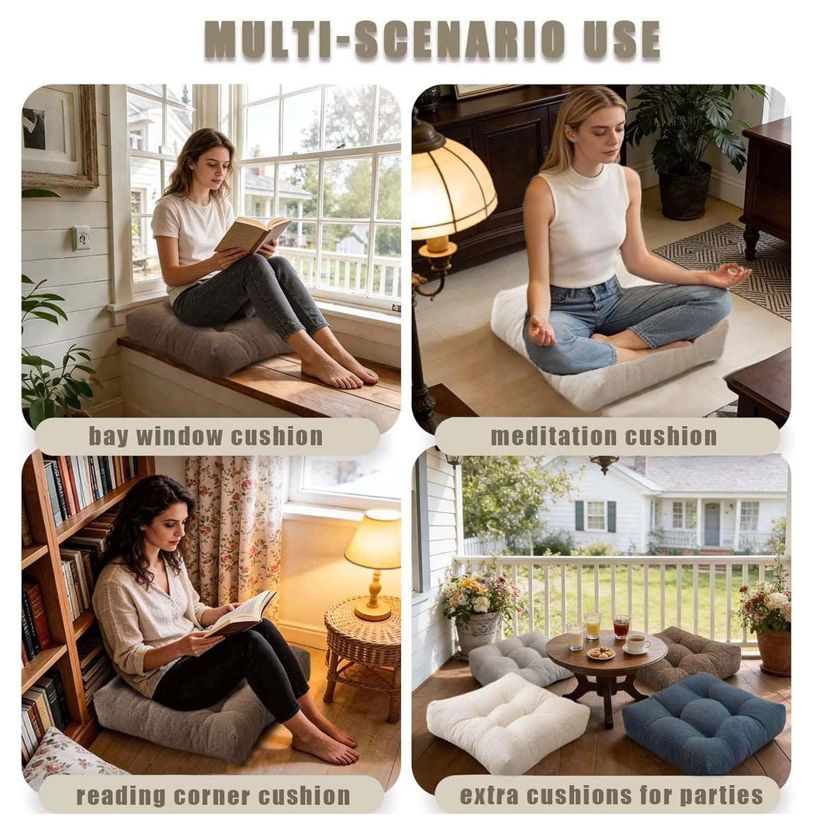 Large Meditation Pillow Set of 2 (Beige / 18×18in)