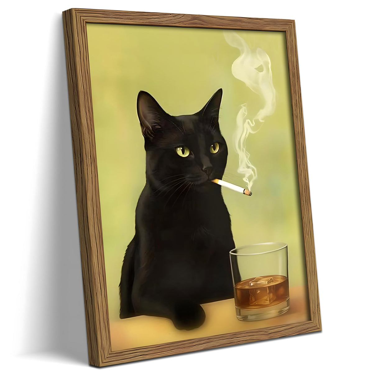 Funny Black Cat Framed Canvas Wall Art (A-Black Cat Smoking / 16"L x 12"W)