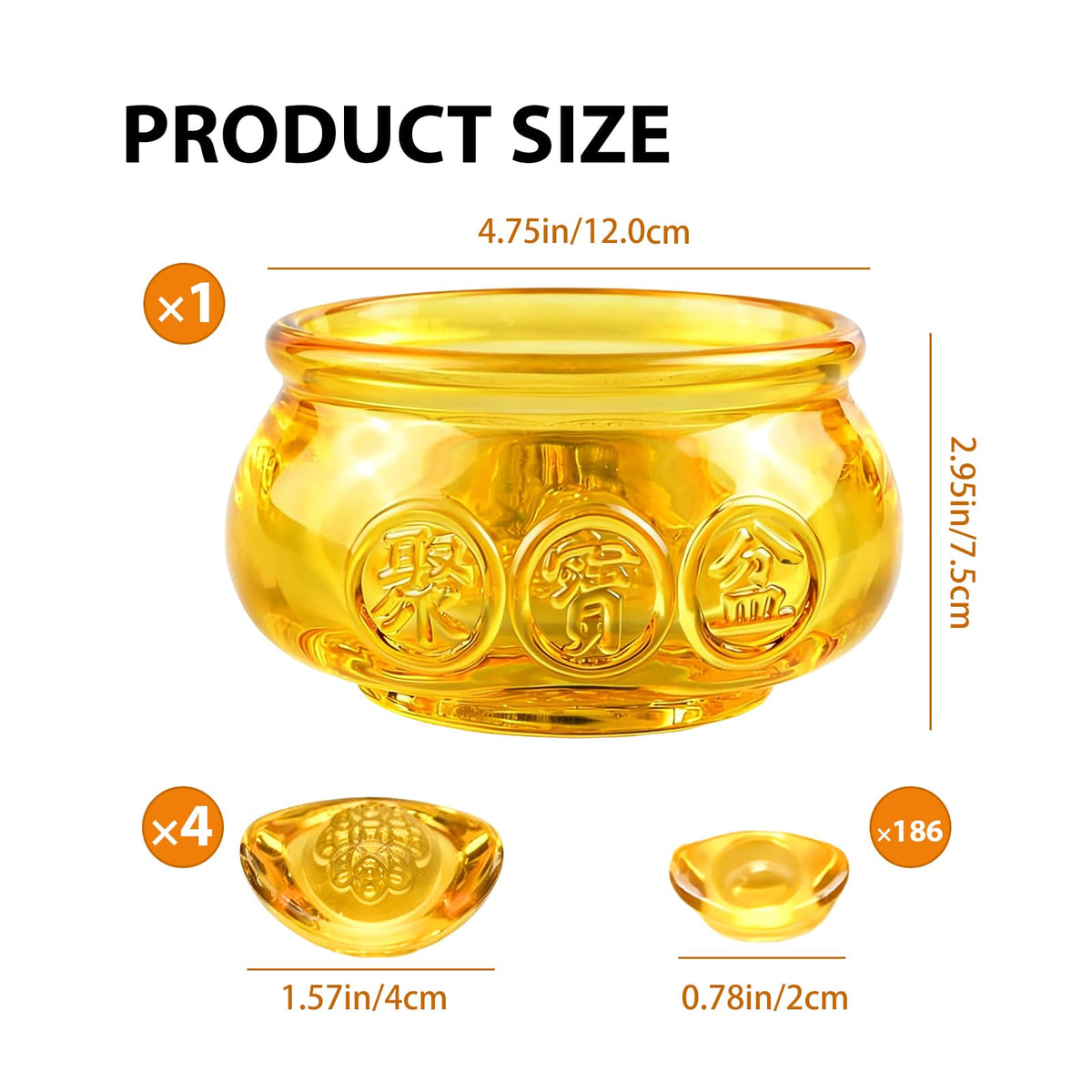 4.75" Large Feng Shui Treasure Basin with 186 Crystal Ingots (4.75inches)