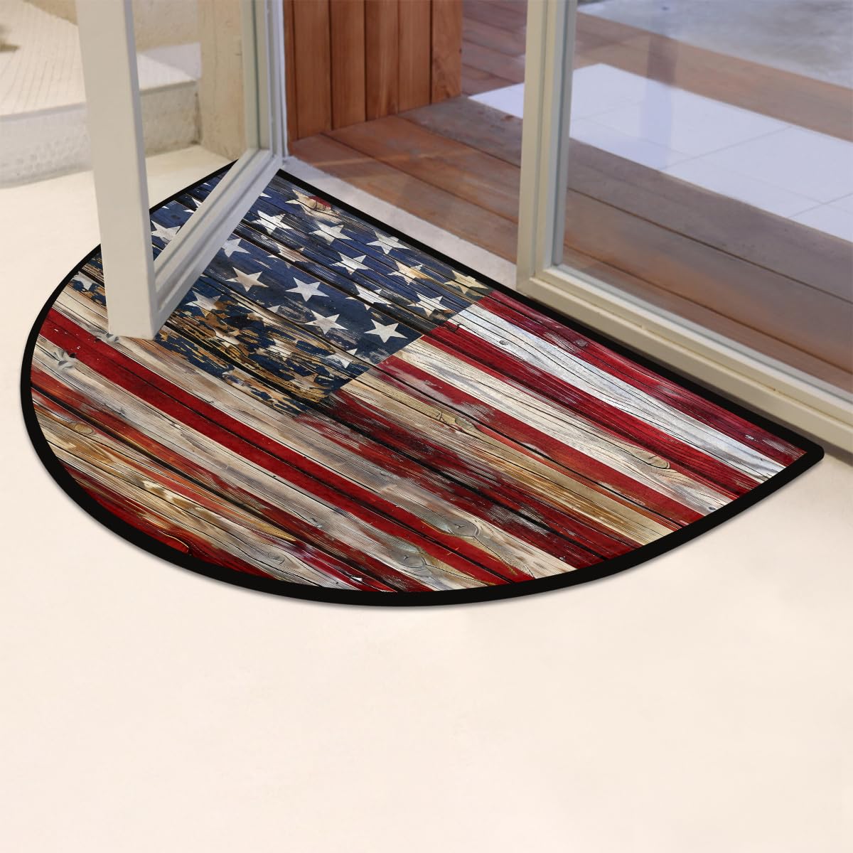 Old Wooden American Flag Half Round Door Mat Indoor Entrance Low Pile Non Slip Absorbent Semi Circle Welcome Mats Doormats 36x24 in Floor Mats for Home Kitchen (Old Wooden American Flag)