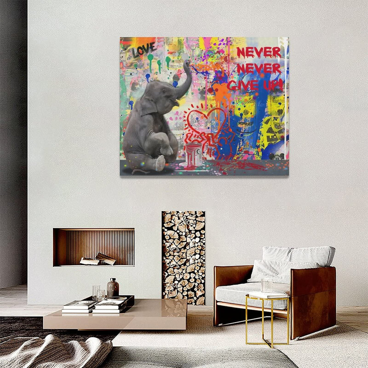 Banksy Canvas Wall Art Funny Elephant Pictures Wall Decor Graffiti Poster Prints Banksy Street Pop Painting Modern Artwork Home Decoration for Bathroom Bedroom Living Room 20"x16" (elephant graffiti / 20"L x 16"W)
