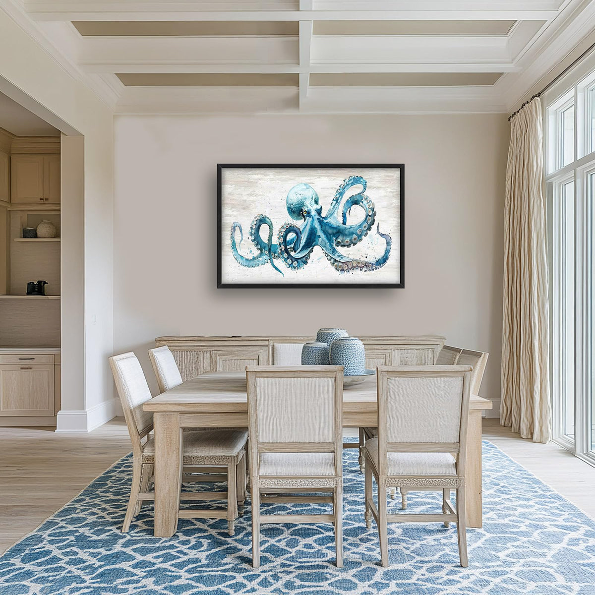 Octopus Large Wall Art Ocean Sea Nautical Pictures Rustic Blue Octopus Animal Wall Decor Canvas Print Painting Artwork for Bathroom Living Room Bedroom 36L x 24W (Octopus / 36"L x 24"W)