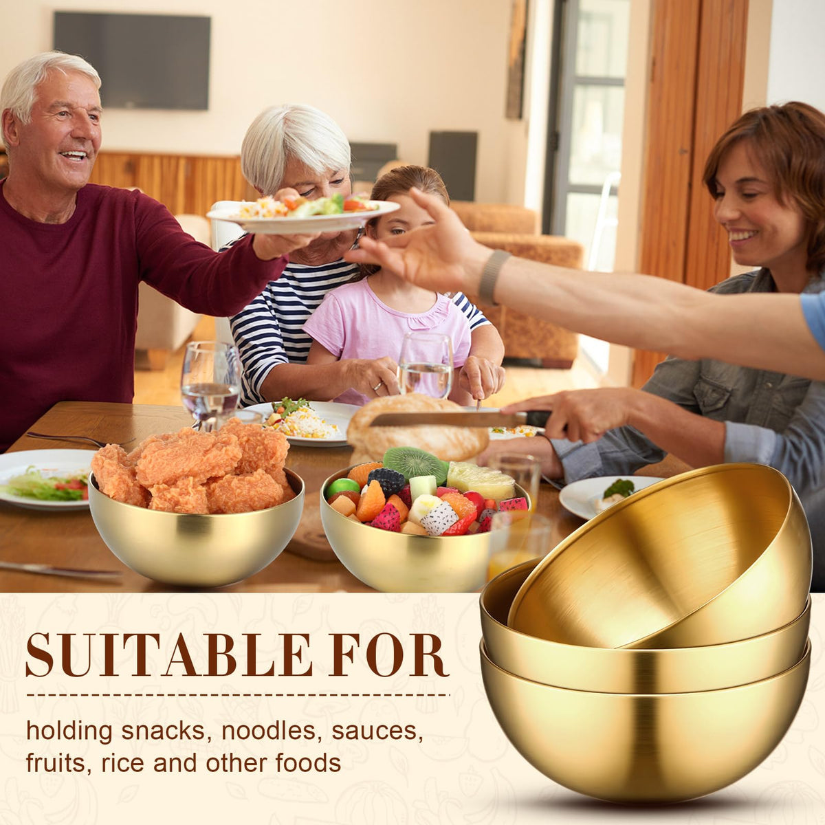 10 Pcs 9.8 Inch Gold Bowls Stainless Steel Salad Mixing Bowls (9.8 Inch / Gold)