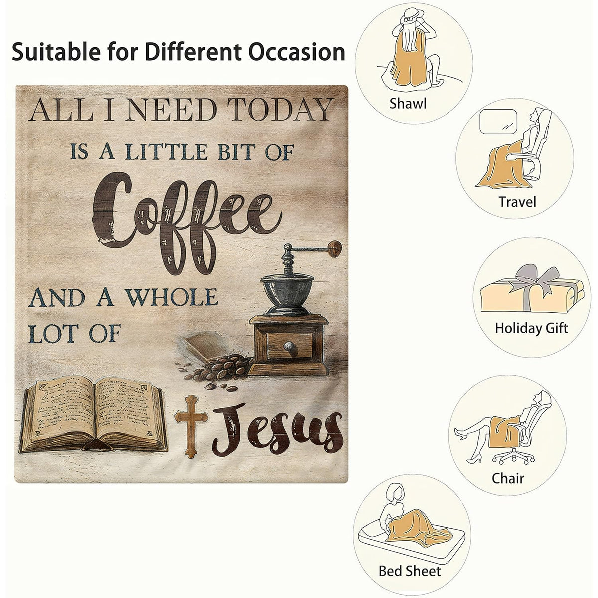 Coffee and Jesus Fleece Blanket Christian Blanket Gift Room Decor 40"x50" (Coffee and Jesus / 40"X50")