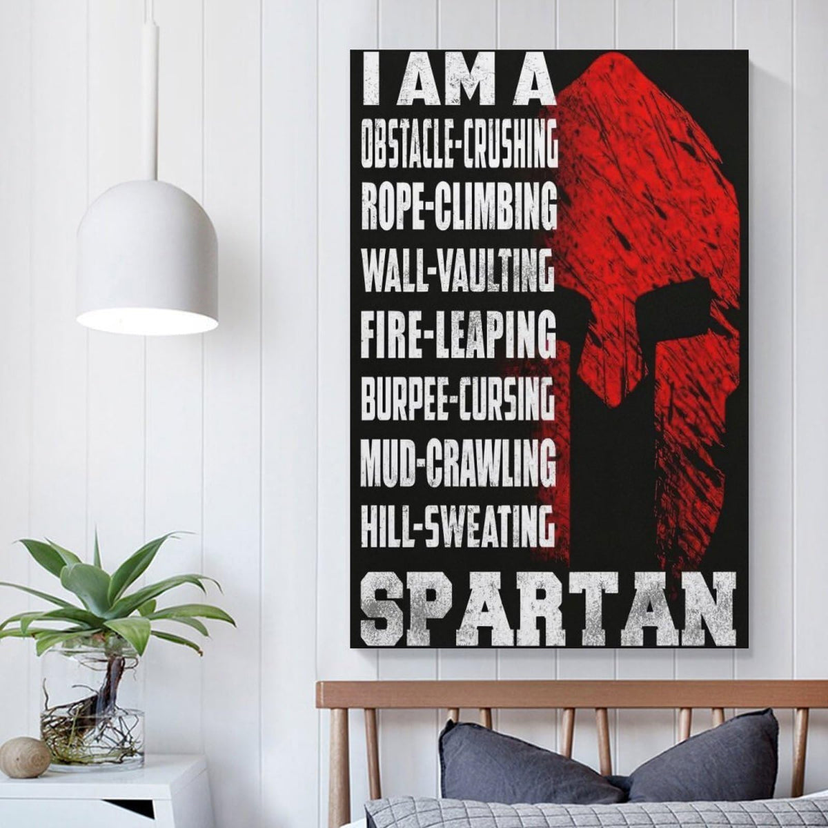 I Am A Spartan Obstacle Race Motivation Canvas Printing Wall Art Prints Wall Decor Posters Red Black Warrior Helmet Gym Fitness Training Bedroom Office Garage Decor 20x30inch (style-35 / 20x30inch(50x75cm) Unframe)