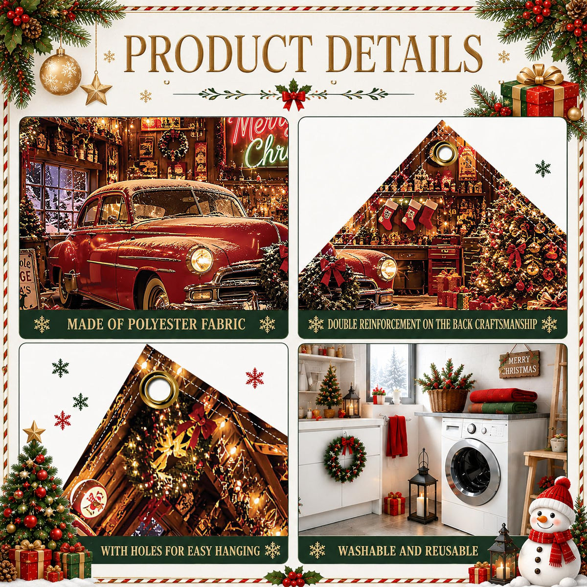 Christmas Nostalgic Garage Door Cover Banner Vintage Car Xmas Backdrop (Christmas Car)