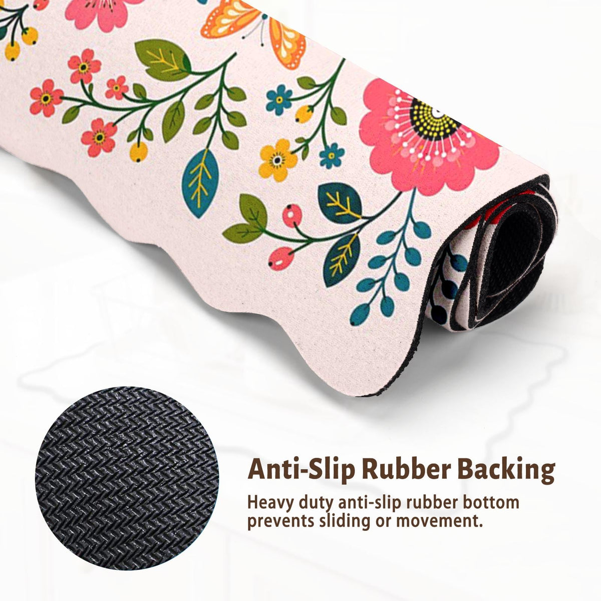 Scalloped Dish Drying Mat 2 (Floral Butterfly Flower / 12x19 inch)