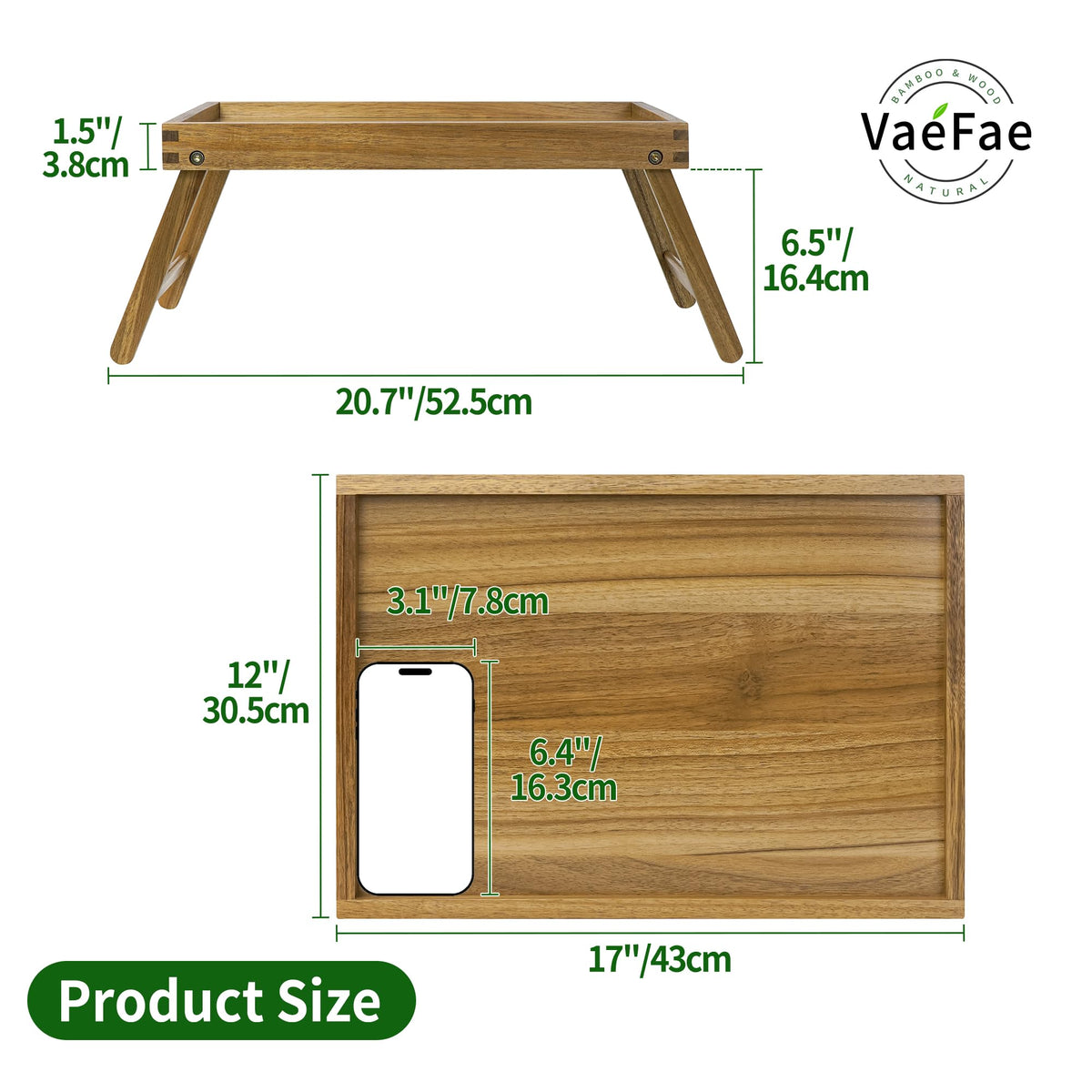 Acacia Bed Tray Table with Folding Legs (Medium, 2 Pack)