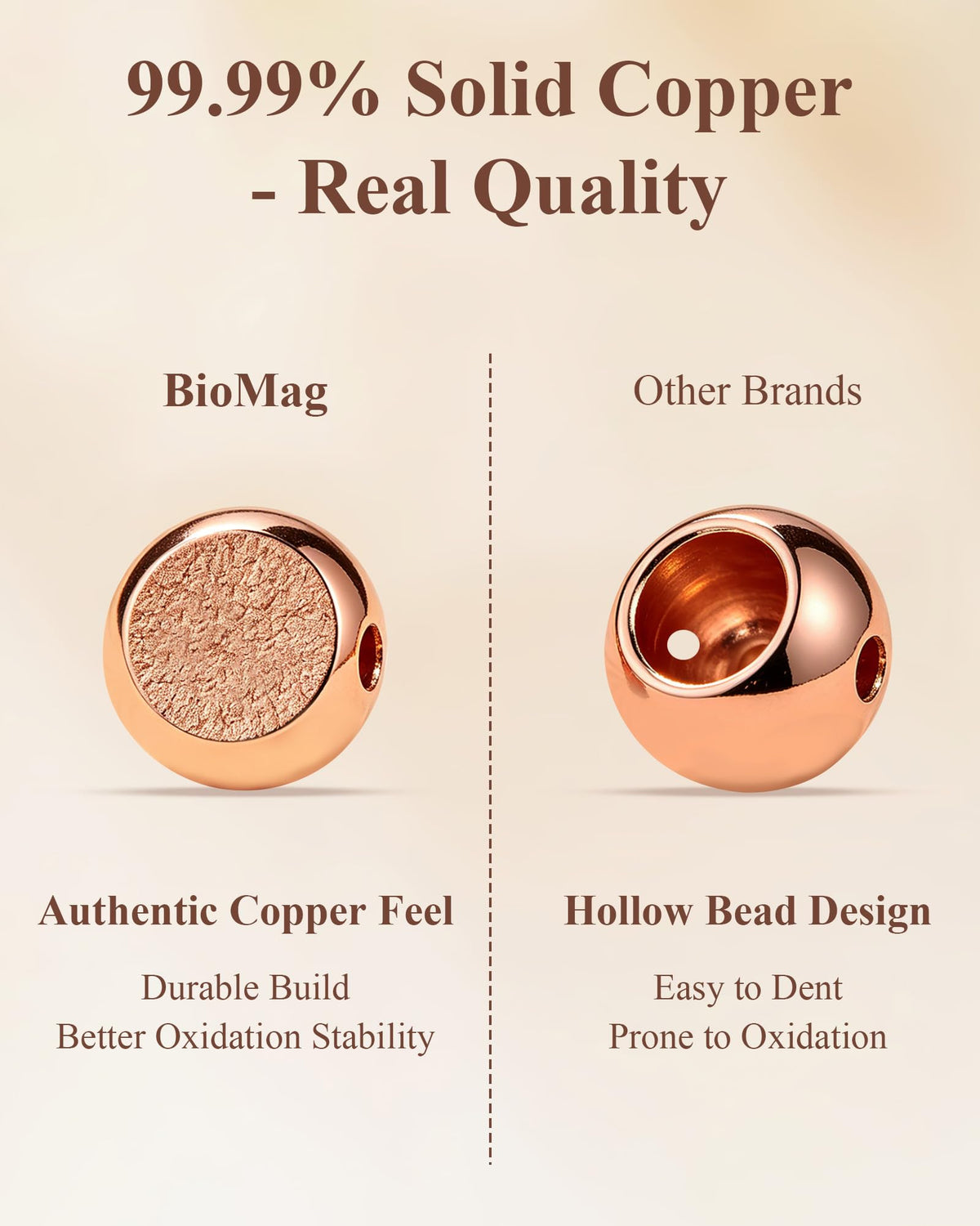 Copper Beaded Bracelet for Women Men (copper-4mm)