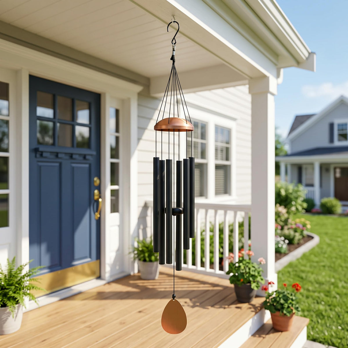 37" Large Aluminium Wind Chimes for Outside Deep Tone Black (Black)