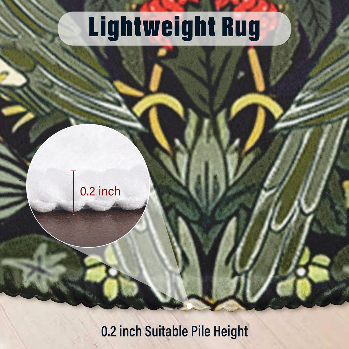Floral Round Area Rug 5ft Machine Washable Non (Daily-william Morris / 5' (Round))