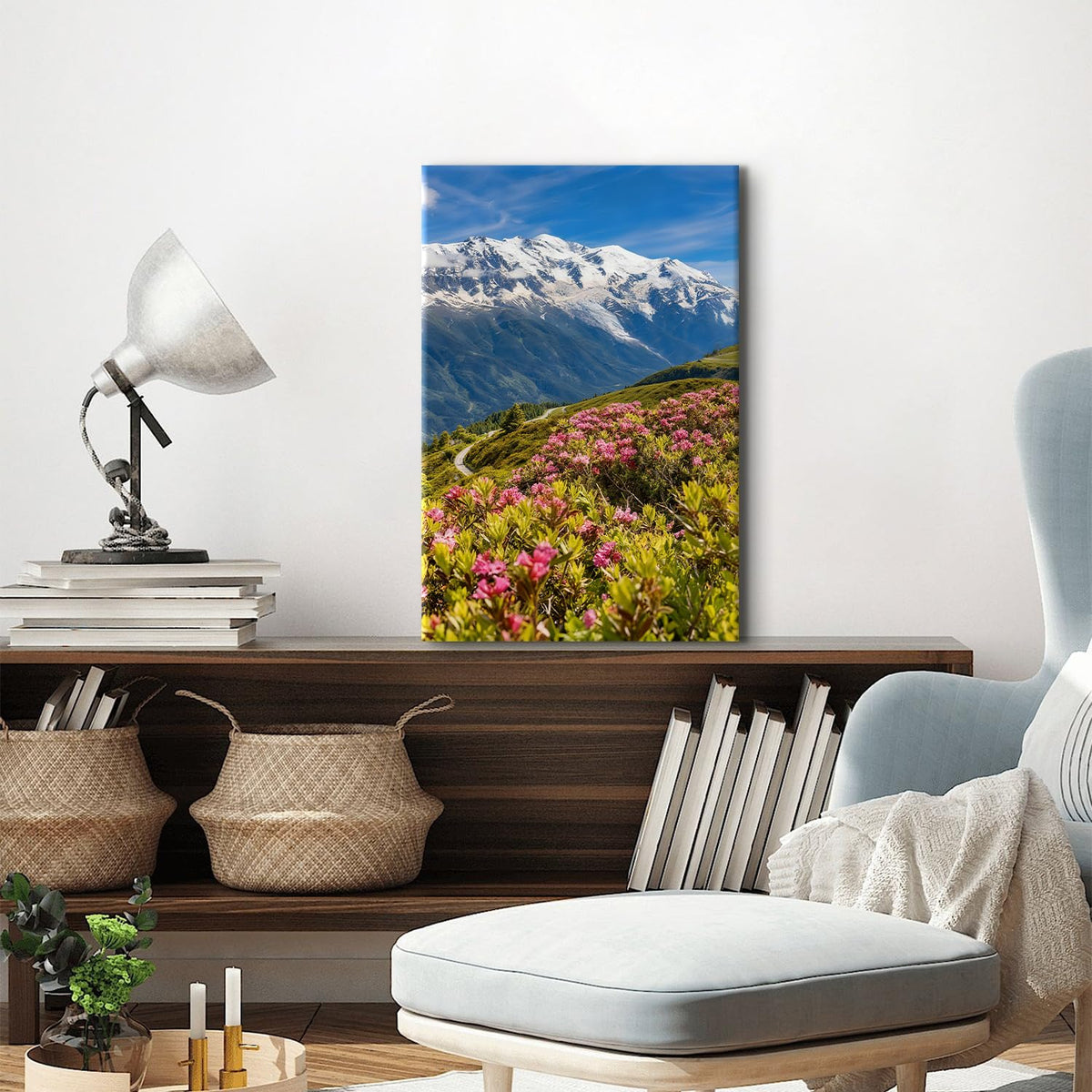 Mountains Landscape Wall Art Nature Wildflower Scenery Pictures Meadow Floral Painting Poster Tree Flowers Canvas Prints Country Botanical Canvas Artwork for Living Room Home Decorations 16x24" (24"L x 16"W / Mountain Flower)