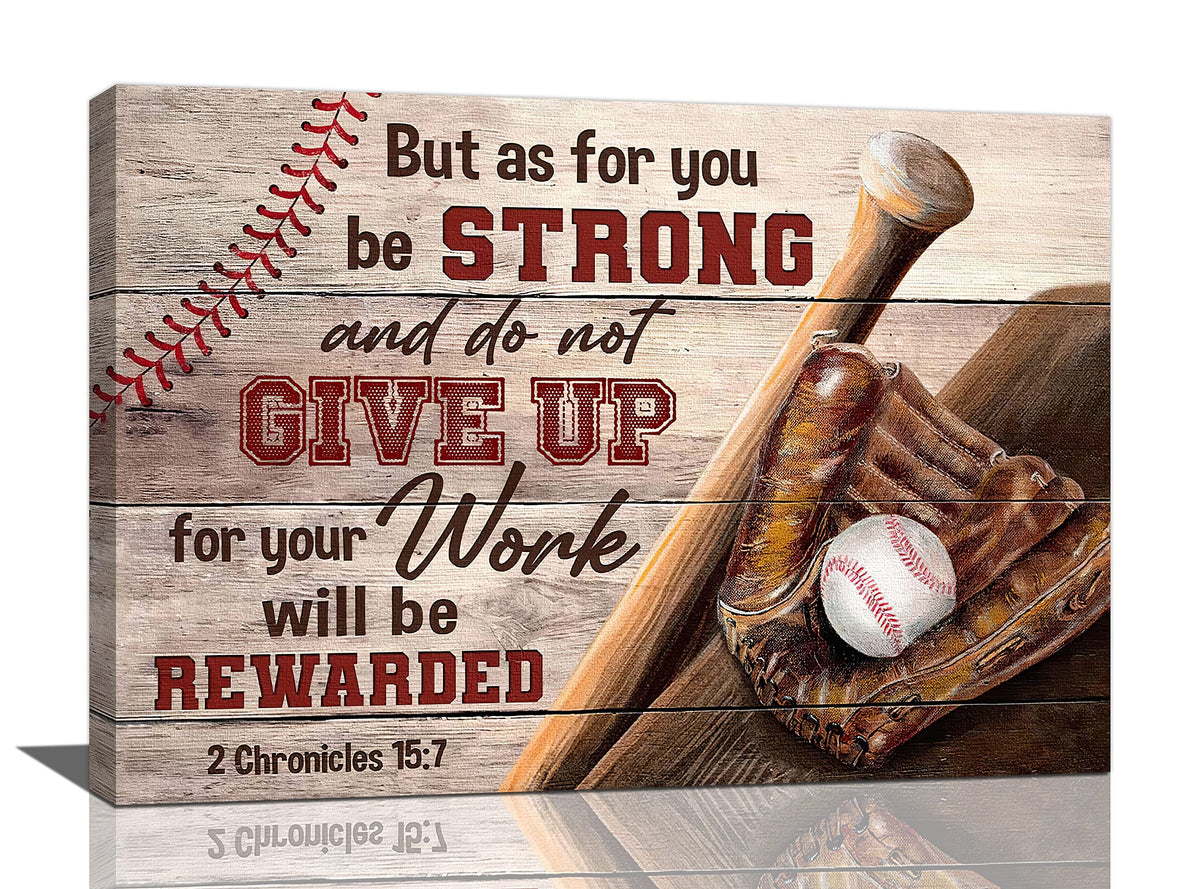 Christian Baseball Wall Art Boys Room Decor Scripture Sports Canvas Prints Painting Inspirational Motivational Quotes Pictures Framed Men Baseball Gifts Artwork for Classroom Gym Playroom 24"x16" (24"L x 16"W / Chronicles Baseball)