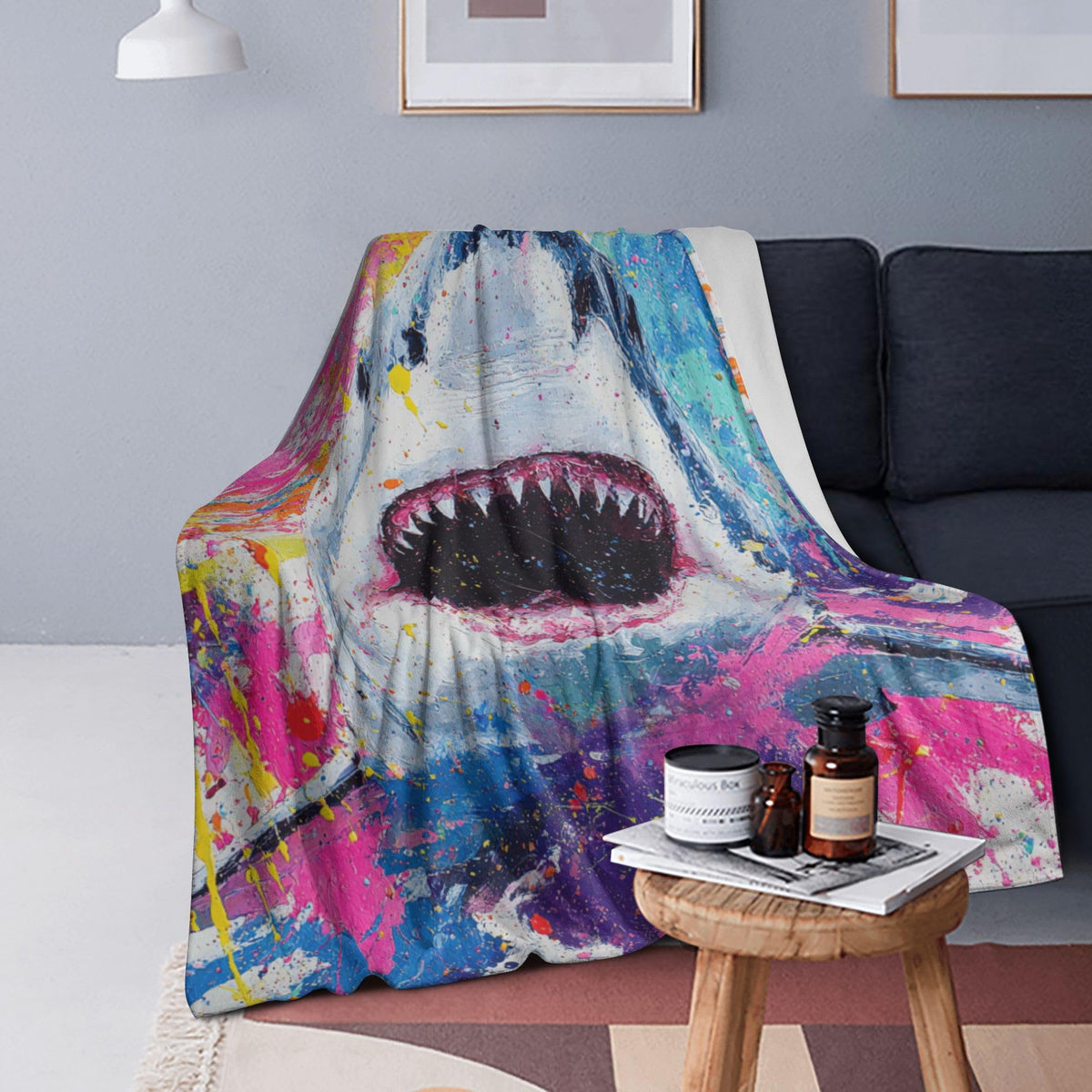 Graffiti Shark Throw Blanket Wildlife Gift Room Decor 60"x80" (Graffiti Shark / 60"X80")