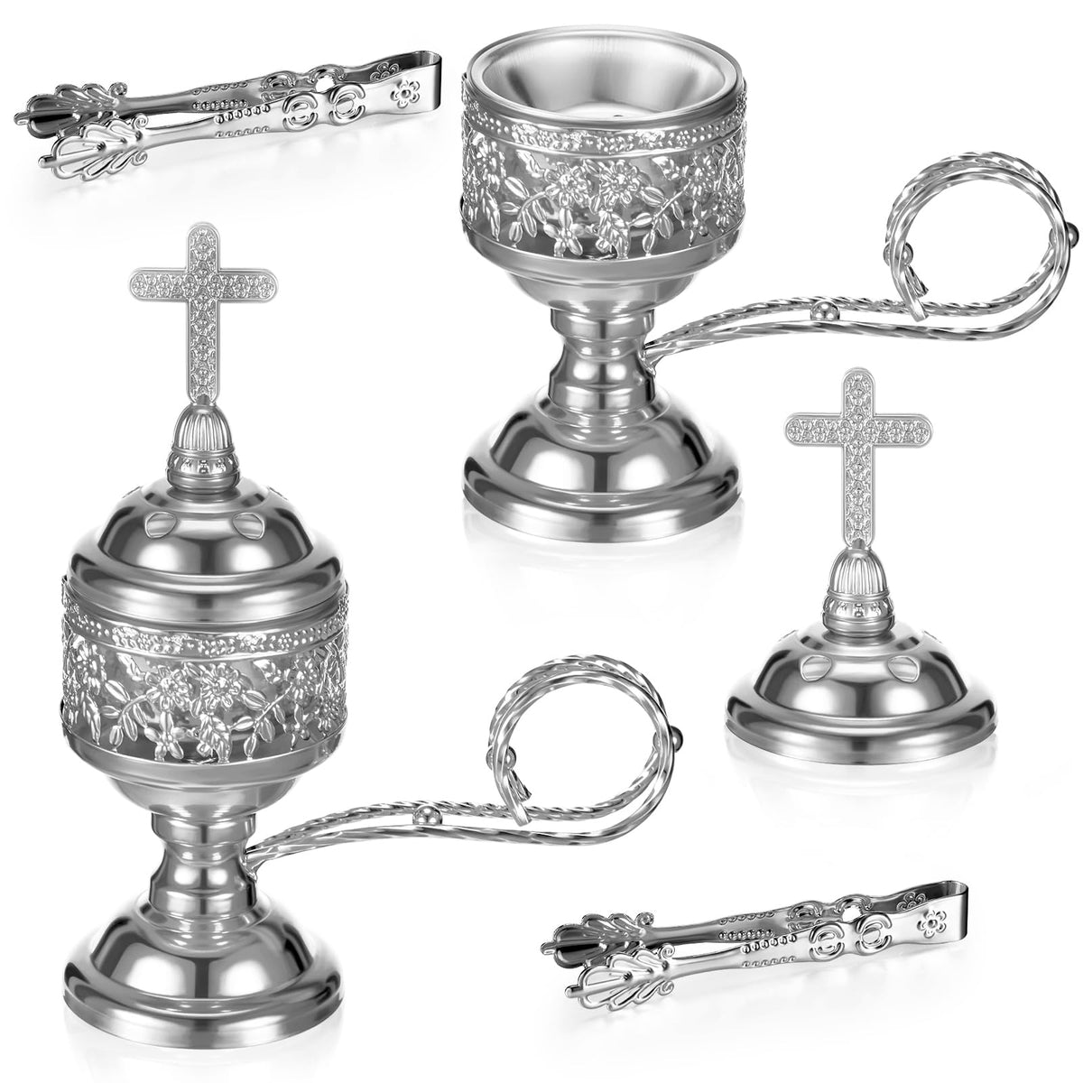 2 Sets Incense Burner with Tong (Silver / Classic)
