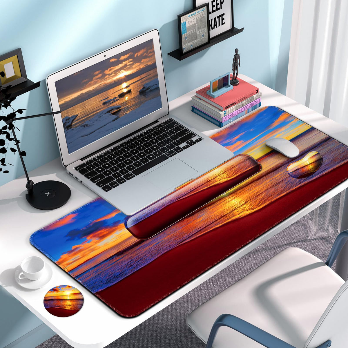4 in 1 Mouse Pad and Keyboard Wrist Rest (A2-sunset Beach)
