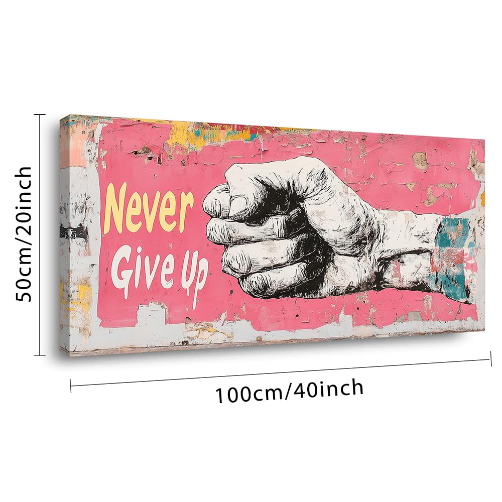 Pink Street Art Never Give Up Wall Art for Living Room Office Urban Motivation Graffiti Mural Painting Prints Inspirational Canvas Artwork Dining Bedroom Decor (Abstract / Pink White Never Give Up Wall Art / 40"L x 20"W)
