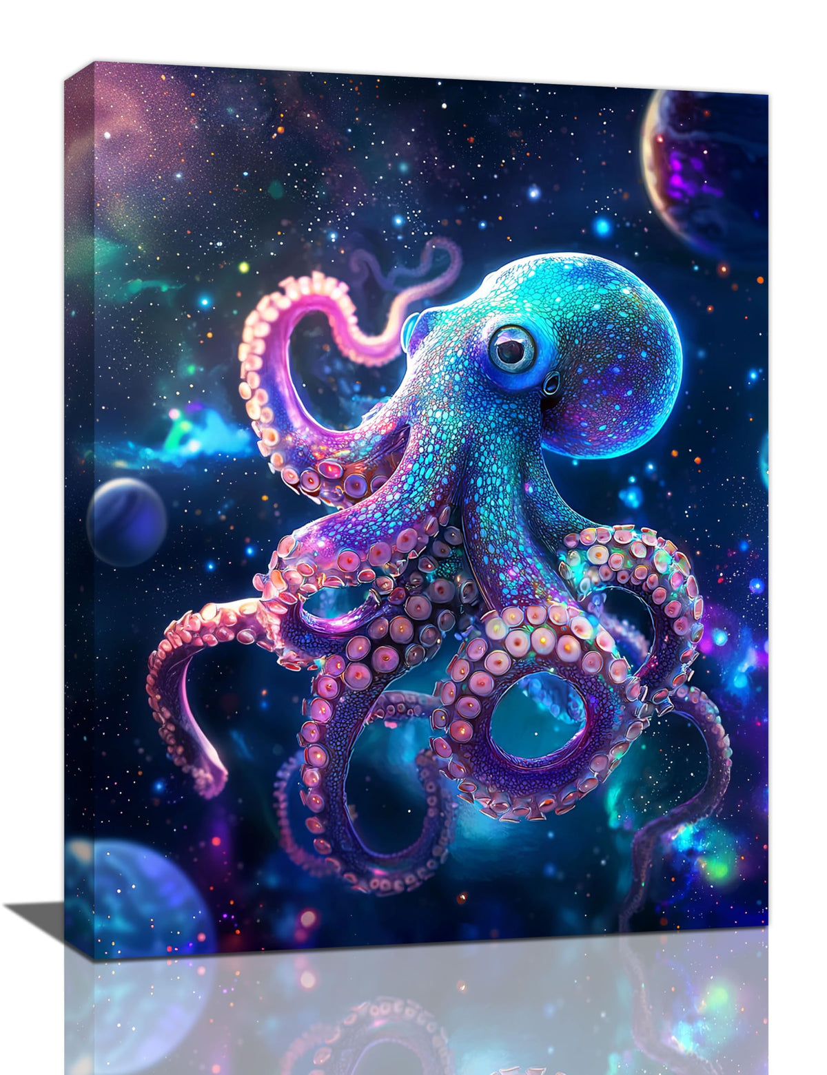 Octopus Galaxy Canvas Wall Art Octopus In Space Pictures Wall Decor Cool Poster Prints Painting Framed Artwork Modern Decoration for Bedroom Living Room Dining Room 12"x16" (16"L x 12"W / Octopus in Space)