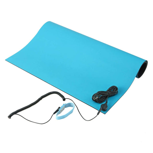 ESD Mat Kit with Wrist Strap and Grounding Cord (18 Inches x 47 Inches / Blue)