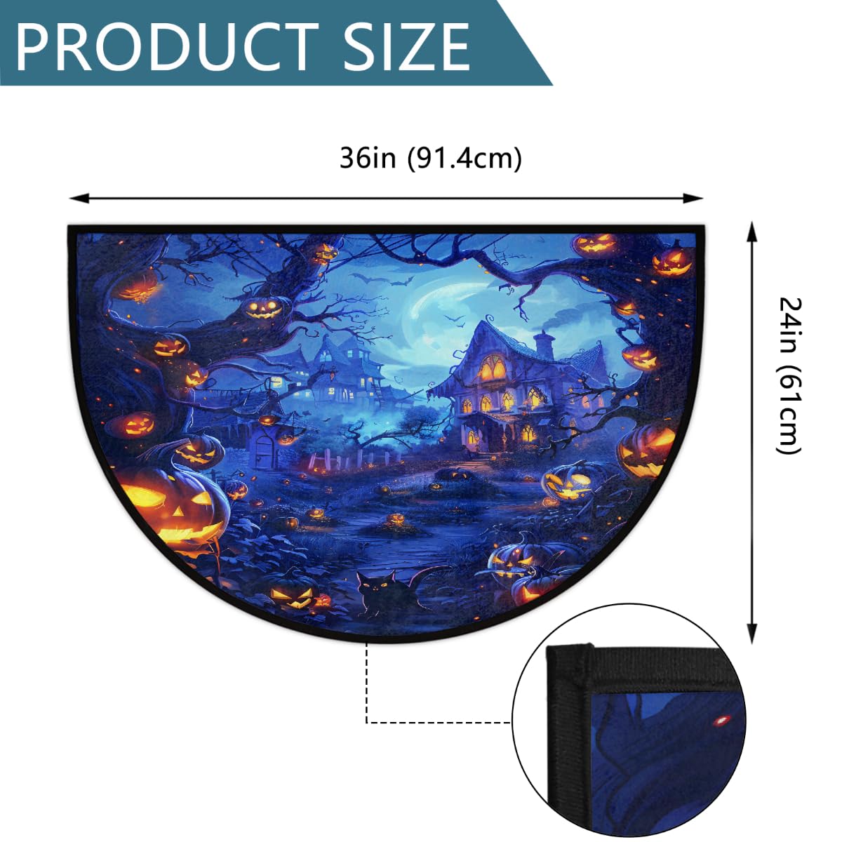 Halloween Half Round Door Mat Semi Moon Rug Fireplace Carpet Area Rugs (A:a-b)