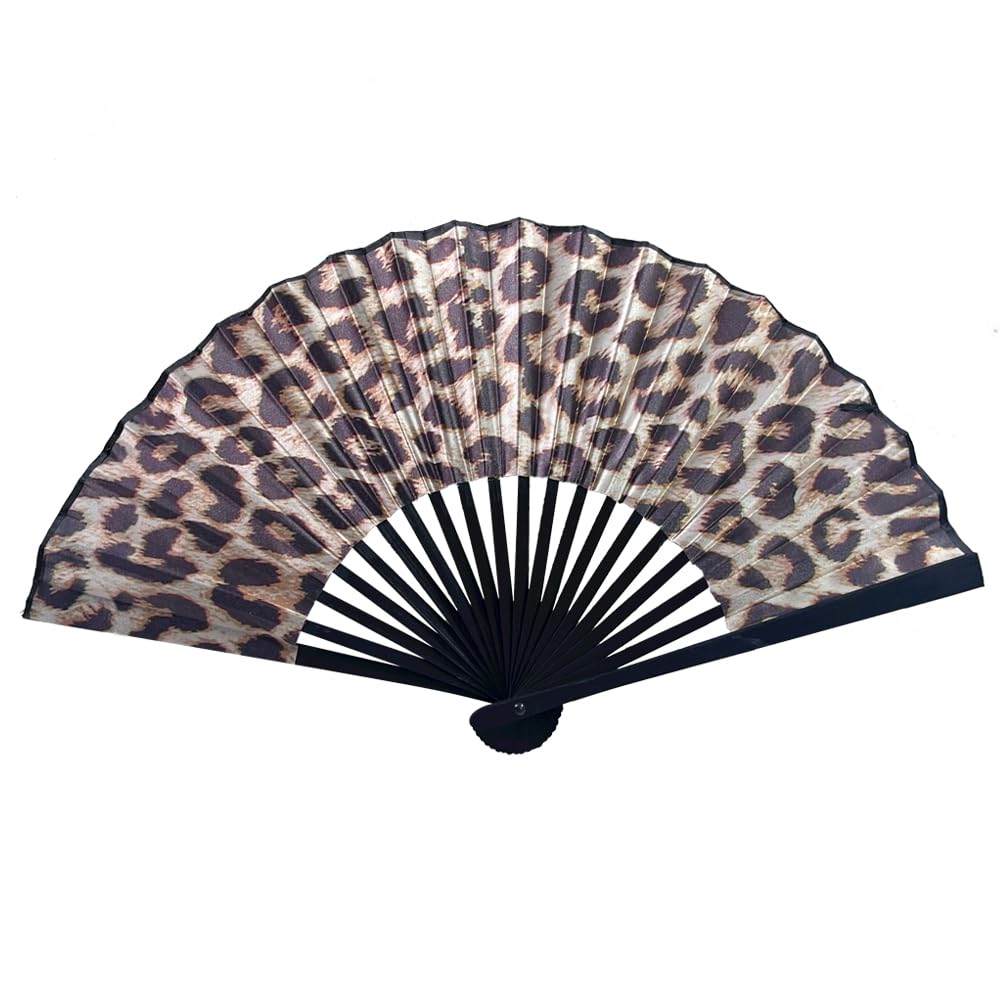 4 pcs Leopard Print Hand Portable Fan Handheld Bamboo Fans Elegant Retro Fan Home Dancing Party Wedding Silk Bamboo (Multicoloured-9)