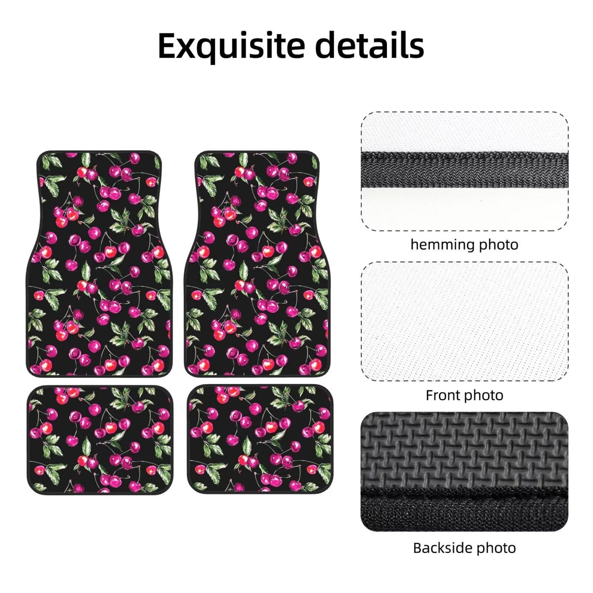 4pcs Rubber Backed Floor Mats for Car SUV Van Truck Cherry Car Accessories Cute Pink Heavy Duty Carpet Set Car Rugs (Pink Cherry)