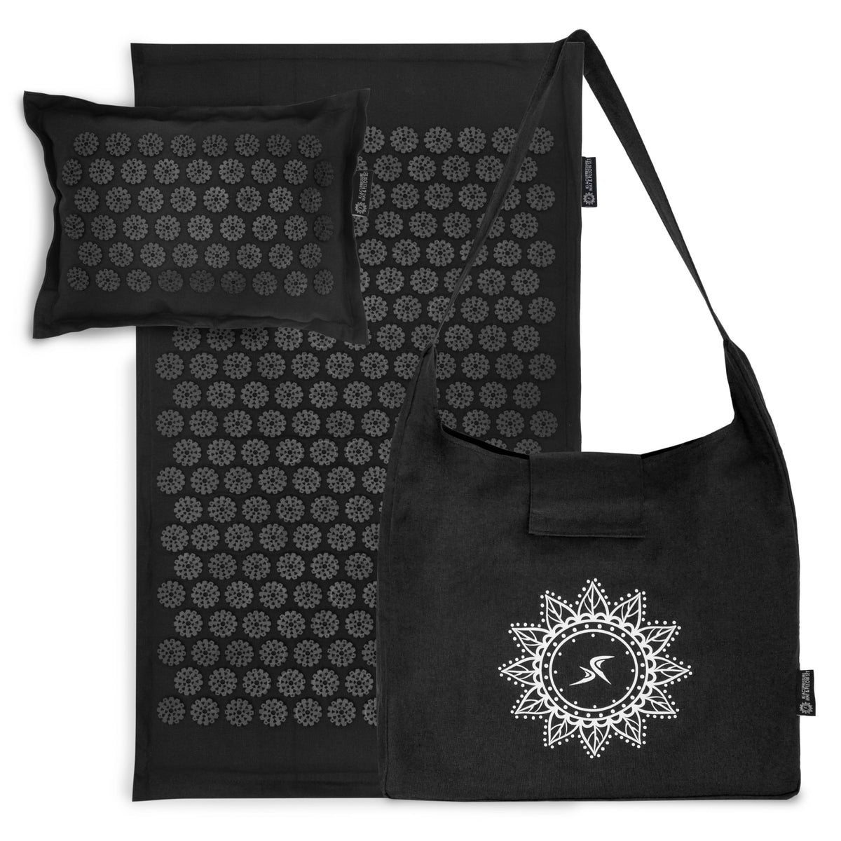 Fit Ki Acupressure Mat and Pillow Set with 100% Natural Linen for Back (Black Pearl)