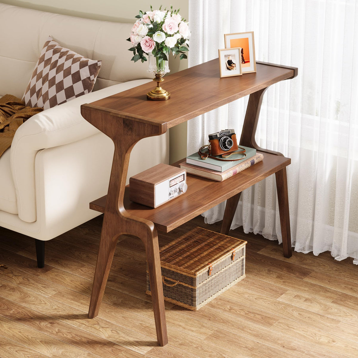Set of 2 Solid Wood Side Table (Rustic Brown)