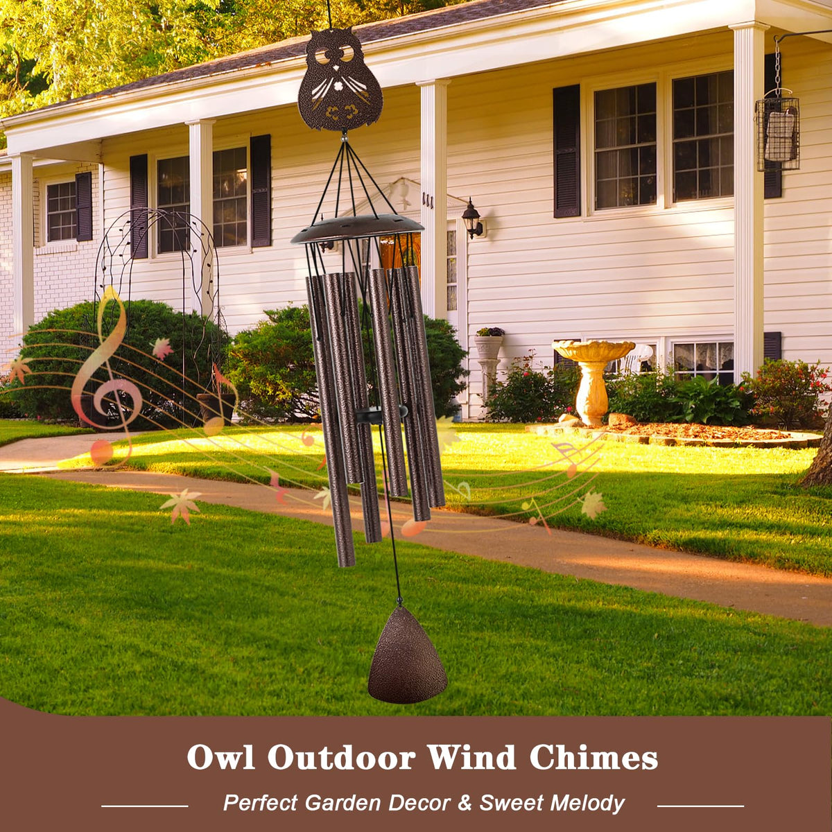 37" Owl Wind Chimes for Outside Garden Patio Yard Decor (Owl)