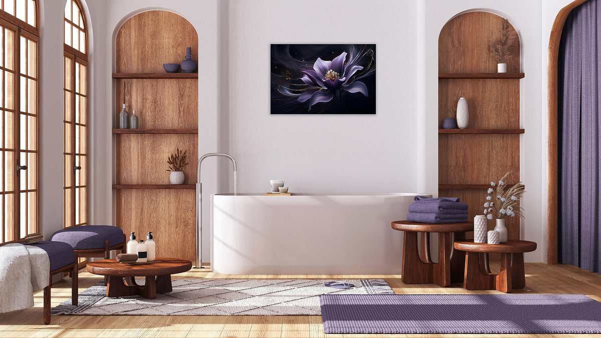 1 Pcs Wall Art Purple Canvas Wall Art Purple Wall Decor Purple Flower with Black Swirls Print on Canvas Flower Picture for Bedroom Home Decor Living Room Stretched and Framed 24x36 inch (36"L x 24"W / Purple Flower 5)
