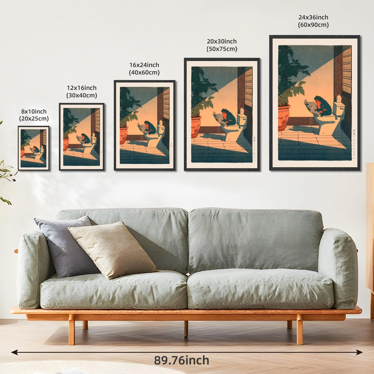 Funny Japanese Frog Bathroom Wall Art Vintage Farmhouse Poster Canvas Print Whimsical Asian Watercolor Animal Painting Minimalist Zen Wall Decor for Washroom Spa Bedroom 12x16inch Black Frame (12"L x 16"W / style-2 Black Frame)