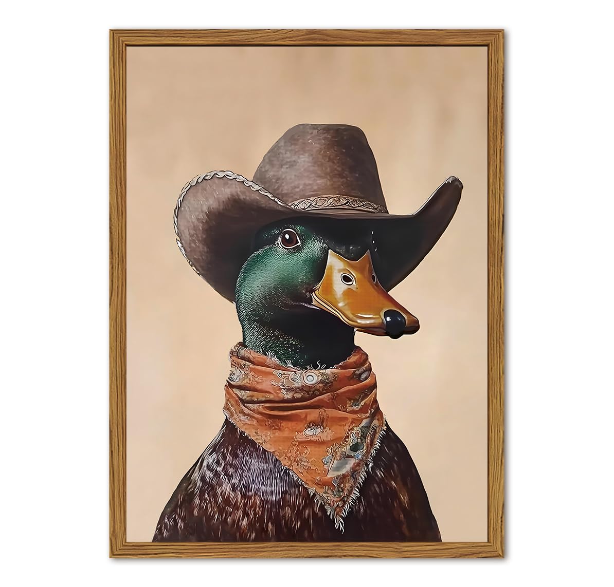 Framed Vintage Western Duck Wall Art (Cowboy Mallard Duck / 16"L x 12"W)