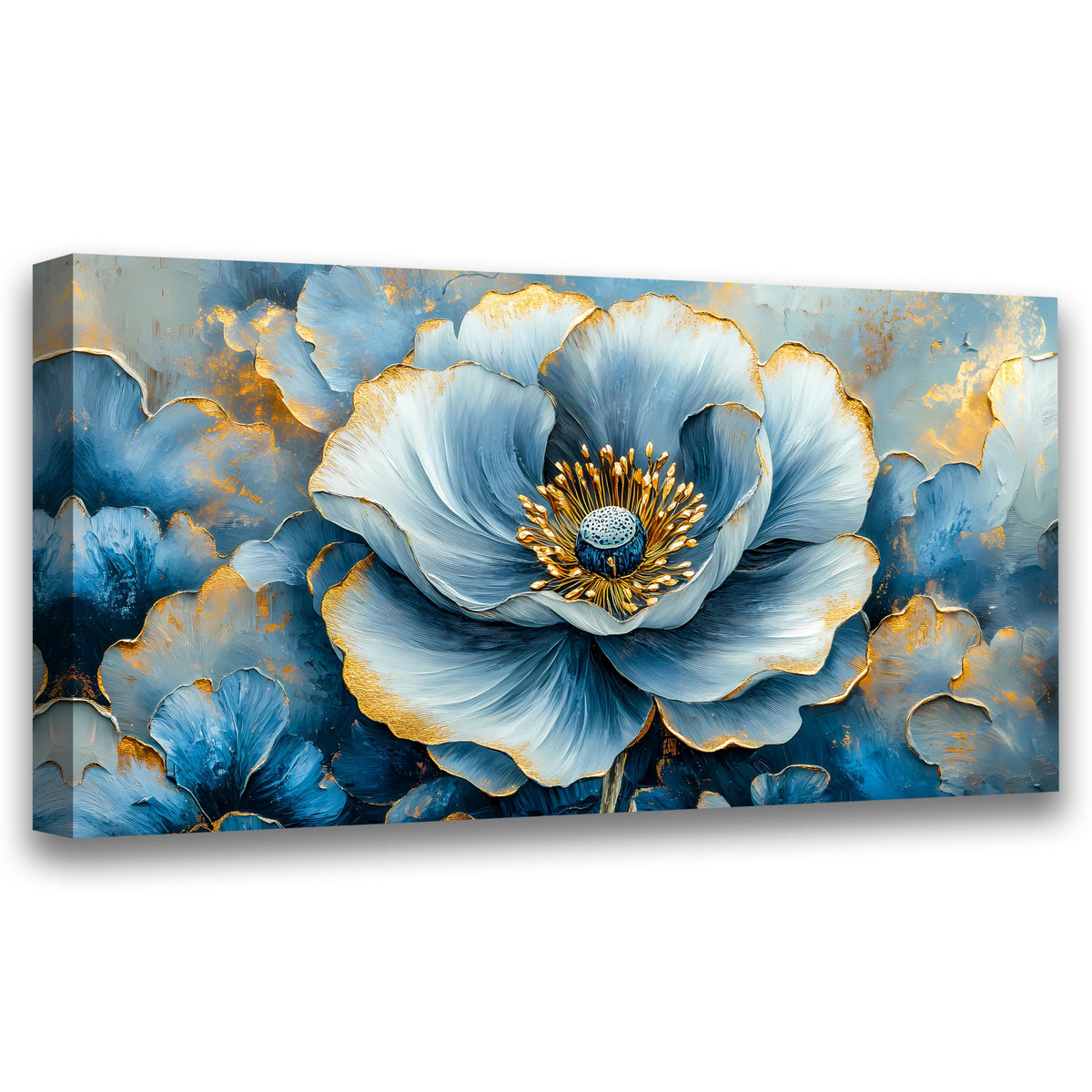 Blue Flower Landscape Pictures Canvas Wall Art for Living Room Bedroom Wall Decor Modern Painting Nature Themed Home Decor Artwork Wooden Inner Frame 20x40 Inches (40"L x 20"W / Blue and yellow flower)