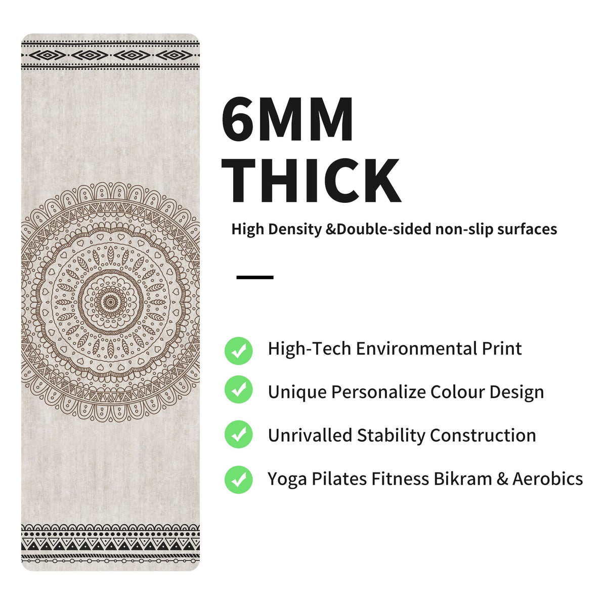 Yoga Mat Print Extra Thick TPE Non Slip Fitness Exercise Mat with Carrying Bag (LHY)