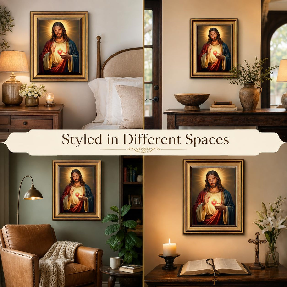 Vintage Gold Framed Sacred Heart Jesus Canvas Wall Art 9x11In (Jesus A / 11"L x 9"W)