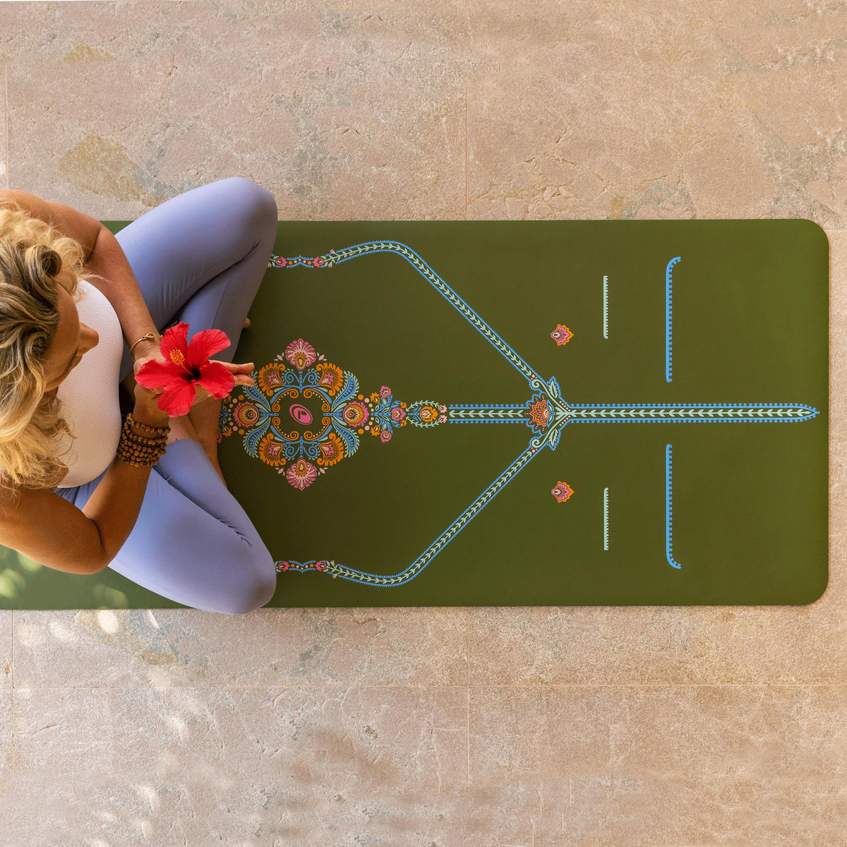 Printed Yoga Mat (Mindful Garden - Olive/Floral)