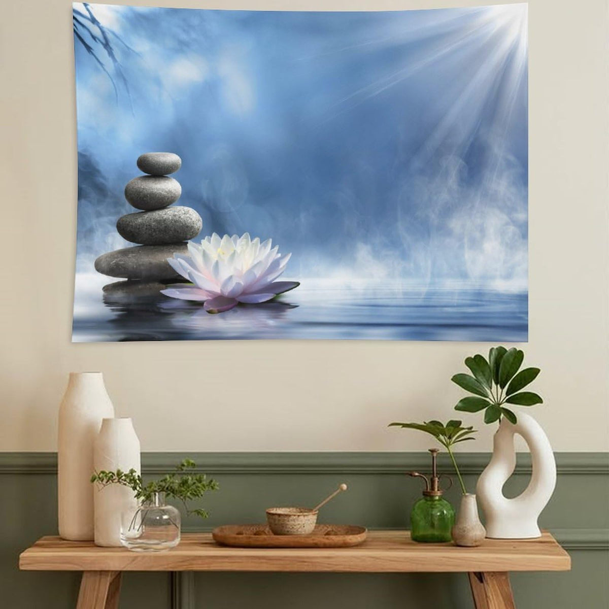 Japanese Spa Zen Tapestry Wall Hanging Stone Lotus Flower Relaxing Meditation Tapestries Home Decor for Living Room Bedroom Farmhouse Kitchen Dorm 60"x90" (60"L x 90"W / Zen-11)