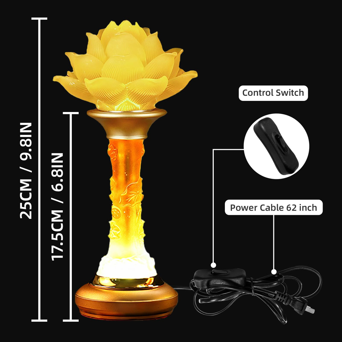 Lotus Lamp 7 Color LED Petal Buddhist Buddha Lamp Light (Z4-10inch)