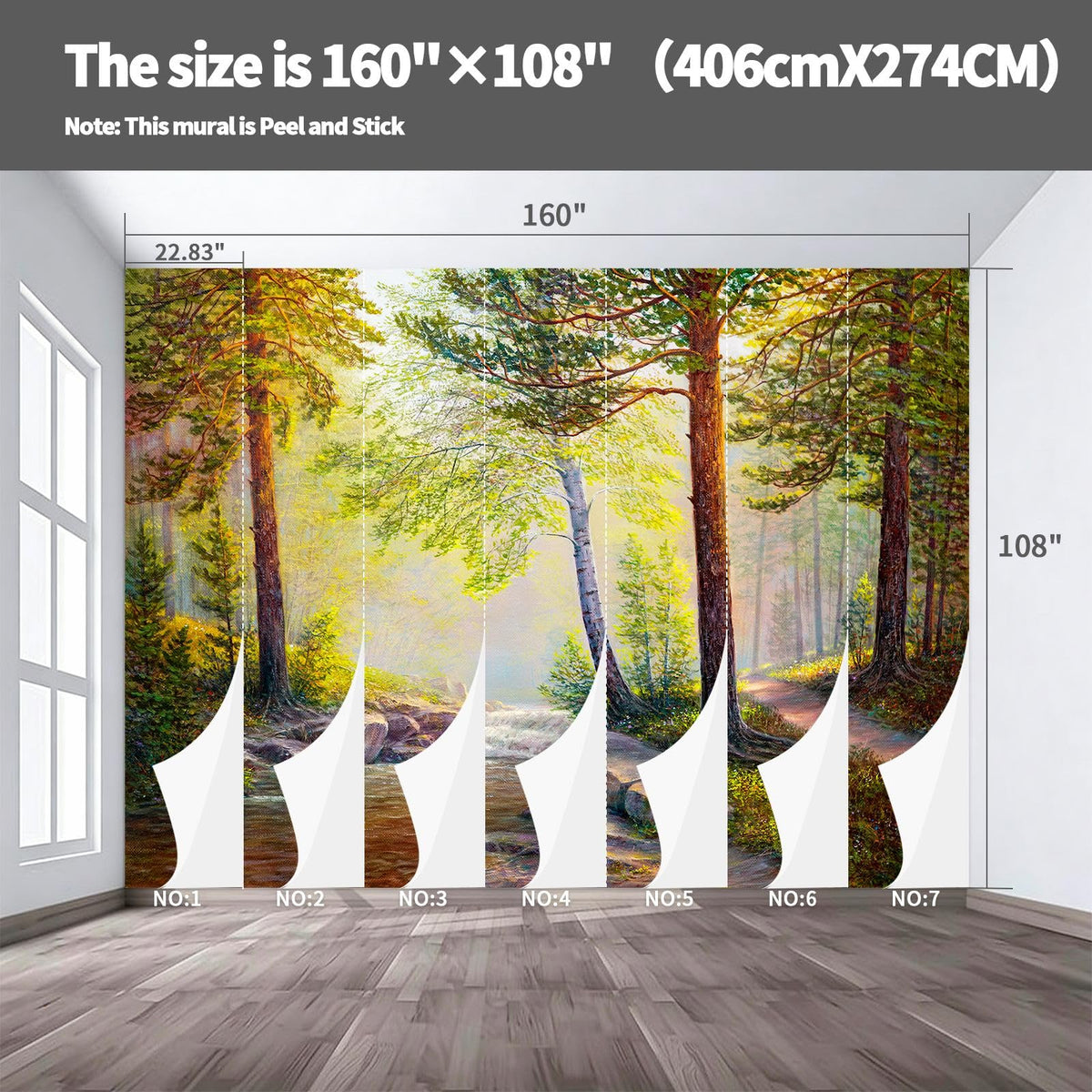 Peel Stick Wall Mural Wallpaper Forest 160"x108" Decor G03 (G03 / 160" x 108")